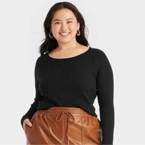 A New Day Ribbed Knit Long Sleeve Top Black Women’s XXL NWT
